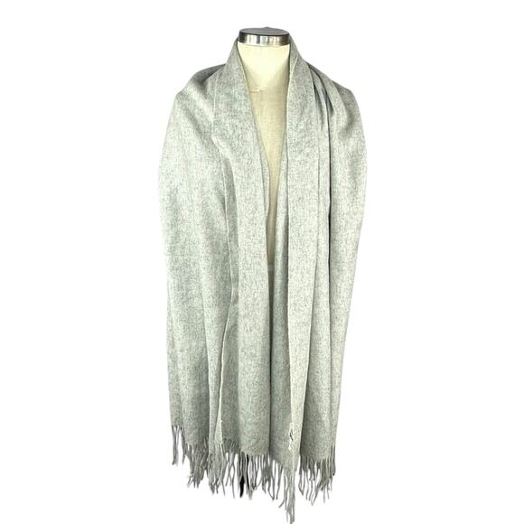 ACNE STUDIOS Gray Virgin Wool Fringe Rectangle Blanket Scarf Oversized Knit - Picture 3 of 6